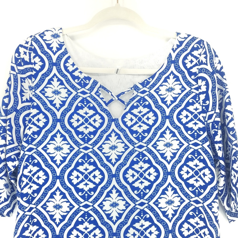 VIjo Couture Blue & White Patterned Slip Dress - Picture 3 of 7